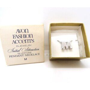 Vtg. Avon Fashion Accents Initial Pendant Necklace (M) Silvertone NOS